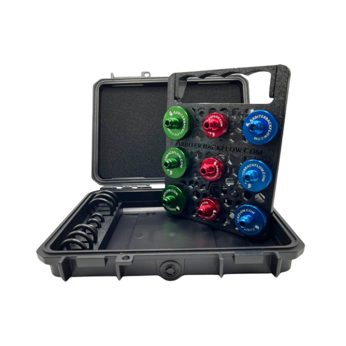 [QT200A] MAKO Backflow AluminumTest Adaptors With Case 1/4", 1/2", 3/4" (Set of 9) Non Swivel