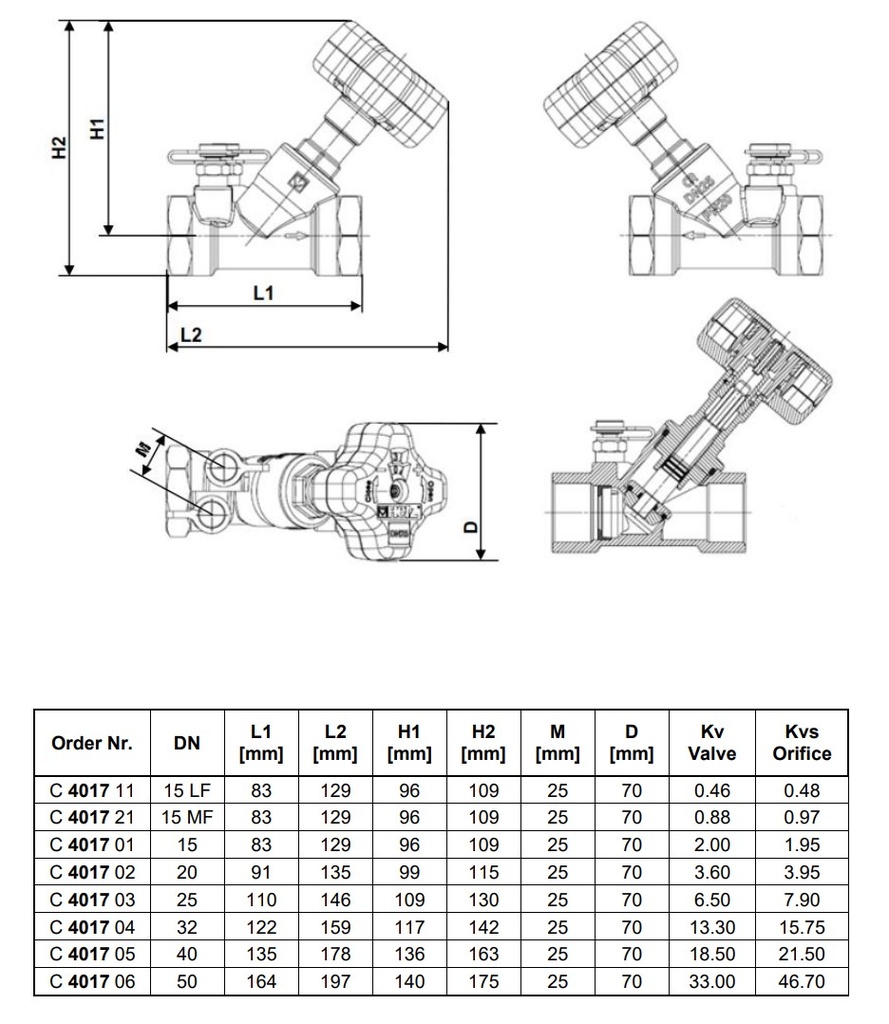 Balancing Valve Iso/Reg Fixed Orifice Dimensions