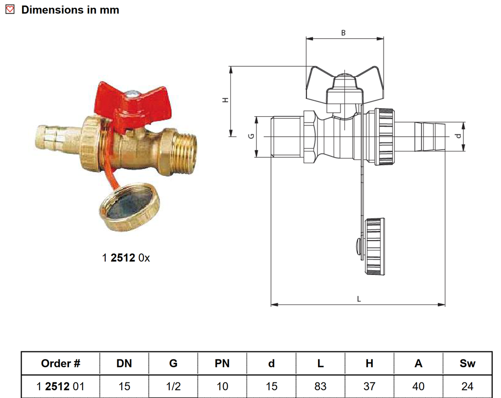 Drain cock ball valve HVAC/Plumbing 15 male x 20mm cap/tail
