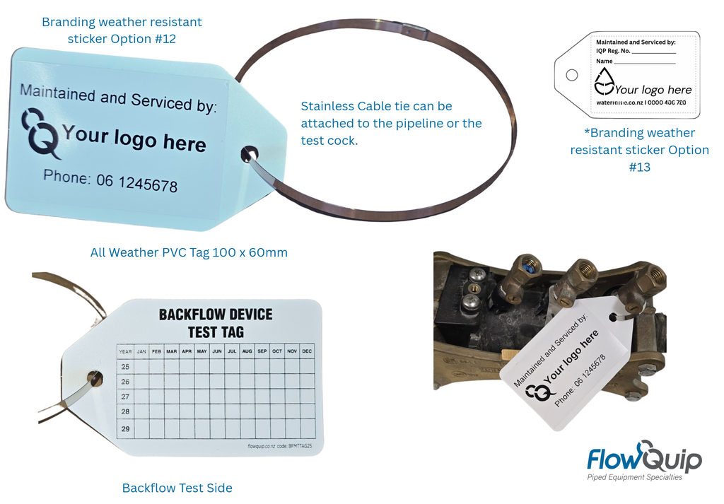 Backflow Test Tag with Custom Logo Sticker and Stainless Steel Cable Tie 10 Pack