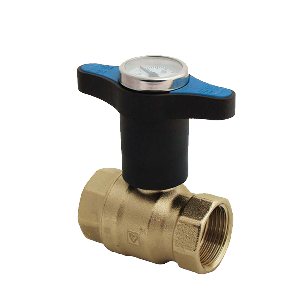 [1220671] Brass Ball Valve Threaded - Extended Blue Insulated Handle with Temp Gauge (15mm)