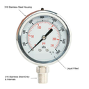 Pressure Gauge 100mm Fully Stainless Steel Liquid Filled 3/8" BSPT Bottom Entry 0~1000 kpa