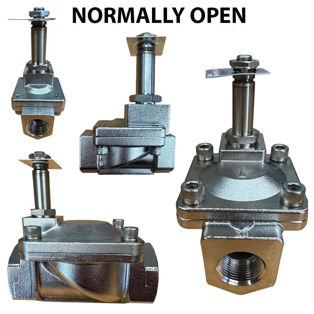 Stainless Steel NORMALLY OPEN Solenoid Valve Only - Pilot Acting