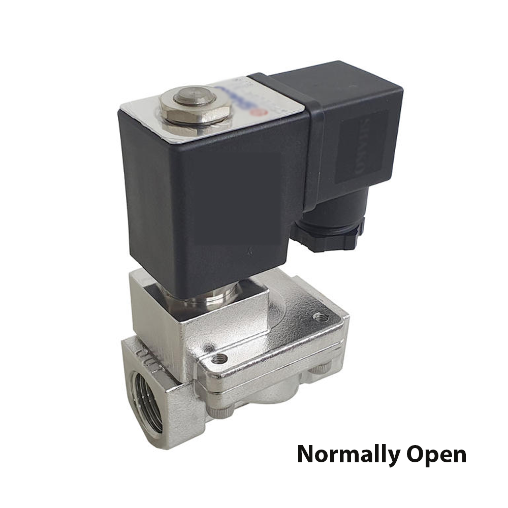 20mm (3/4") Stainless Steel Solenoid Valve NORMALLY OPEN Pilot Assisted Lift + Coil&Plug
