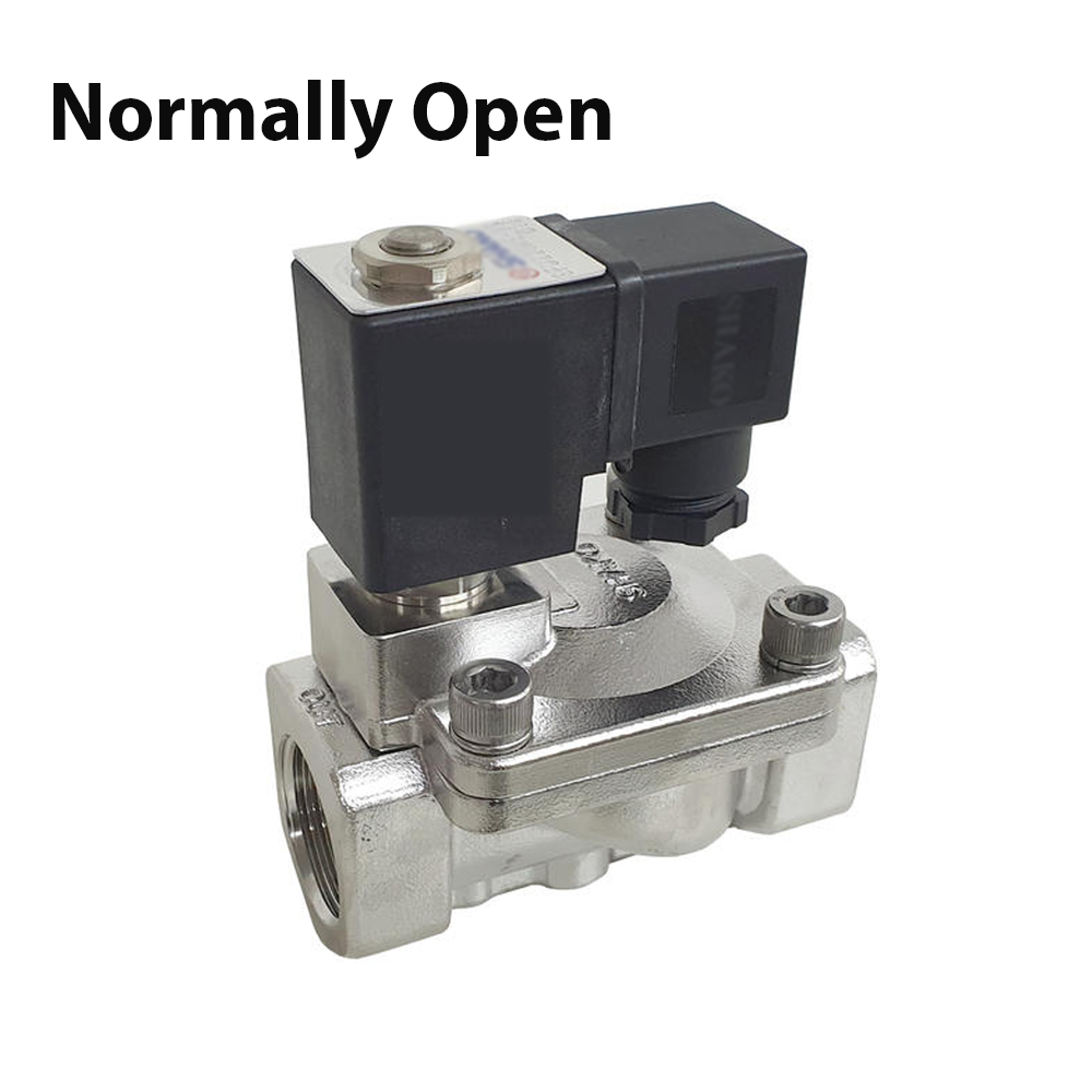 [SSSV2512-NO-SP] 25mm (1") Stainless Steel Solenoid Valve NORMALLY OPEN Pilot Assisted Lift + Coil&Plug (12VDC, Standard)