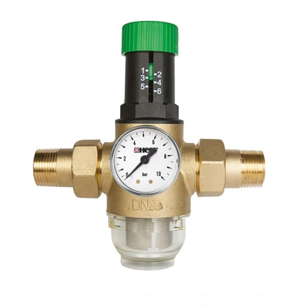 Pressure Reducing / regulator Valve Brass 15mm Unions & Gauge With Filter Cold Water
