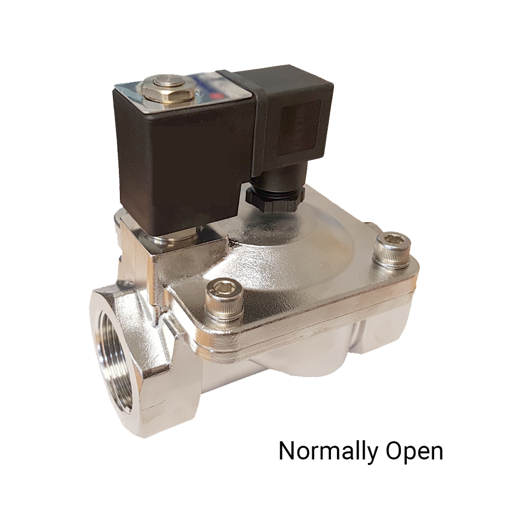 32mm (1 1/4") Stainless Steel Solenoid Valve NORMALLY OPEN Pilot Assisted Lift with Coil/Plug