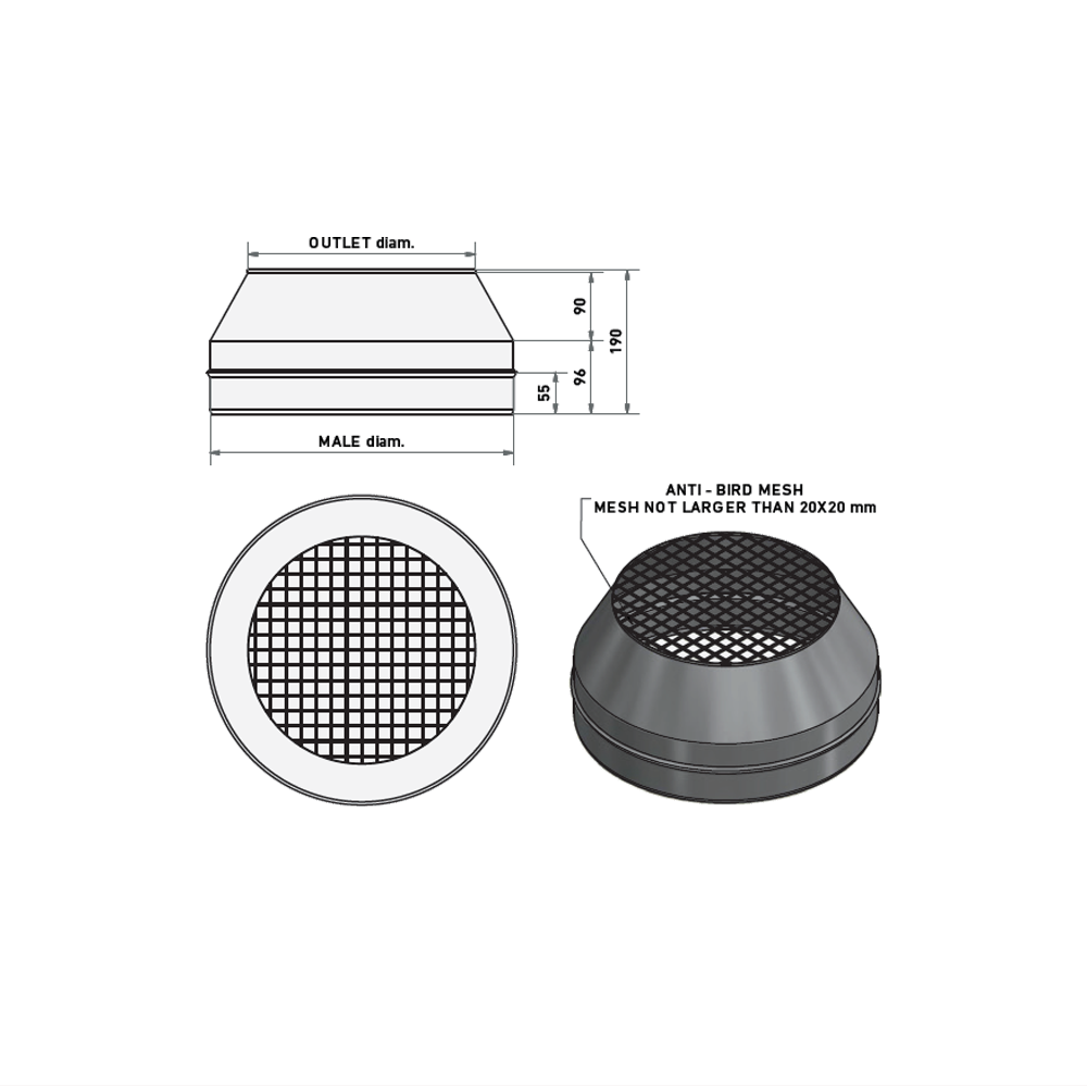 Stainless Flue Terminal c/w Anti-Bird Mesh