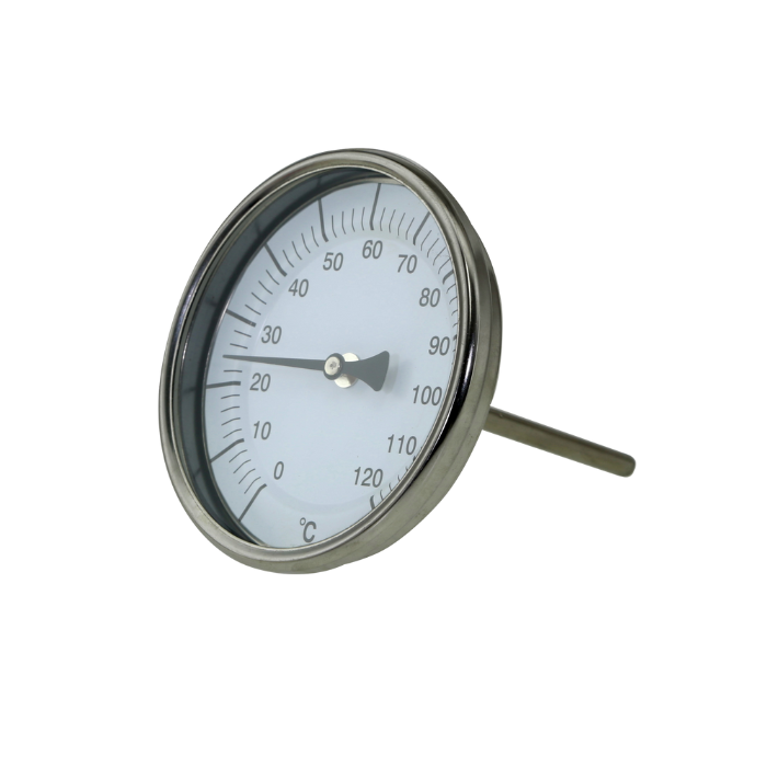 Temperature Gauge Stainless -0 to 120°c 1/2" Male Thread 100mm Face, 6.35mm x 80mm Stem GP