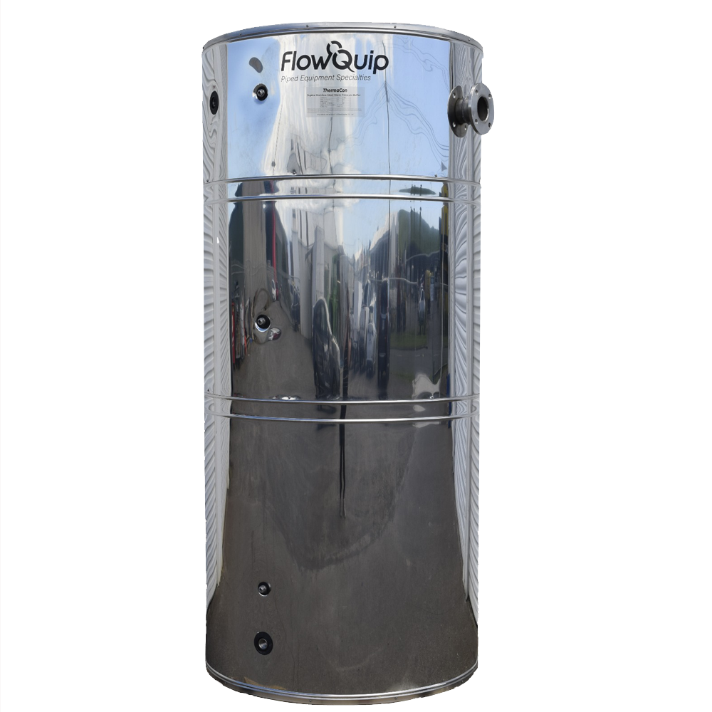 [TXBTSS1500S] Thermacon 1500 Ltr Hot Water Duplex Buffer Tank 2-Port 100mm Flanged Insulated & Stainless Clad