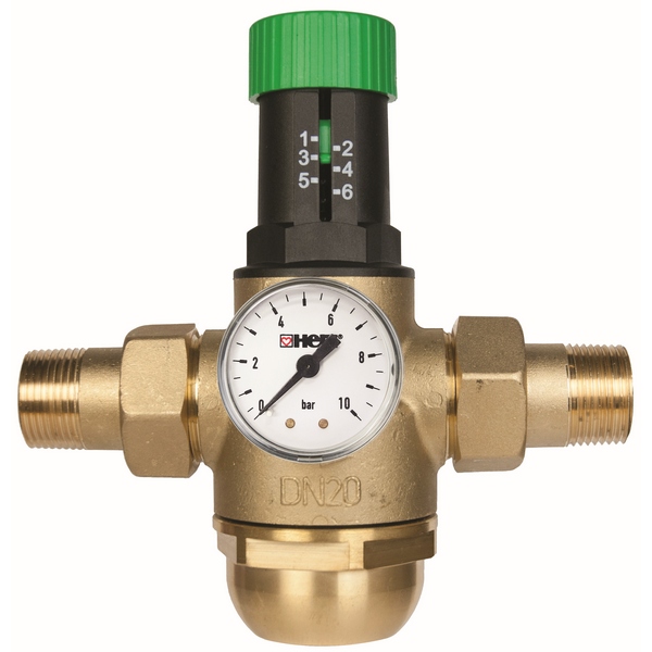 [1268221] Pressure Reducing /Regulator Valve Brass Threaded  - Integral Filter, Unions & Gauge (15mm)