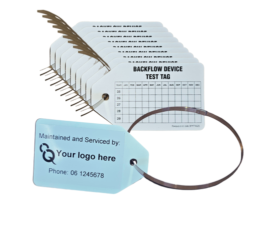 Backflow Test Tag with Custom Logo Sticker and Stainless Steel Cable Tie 10 Pack
